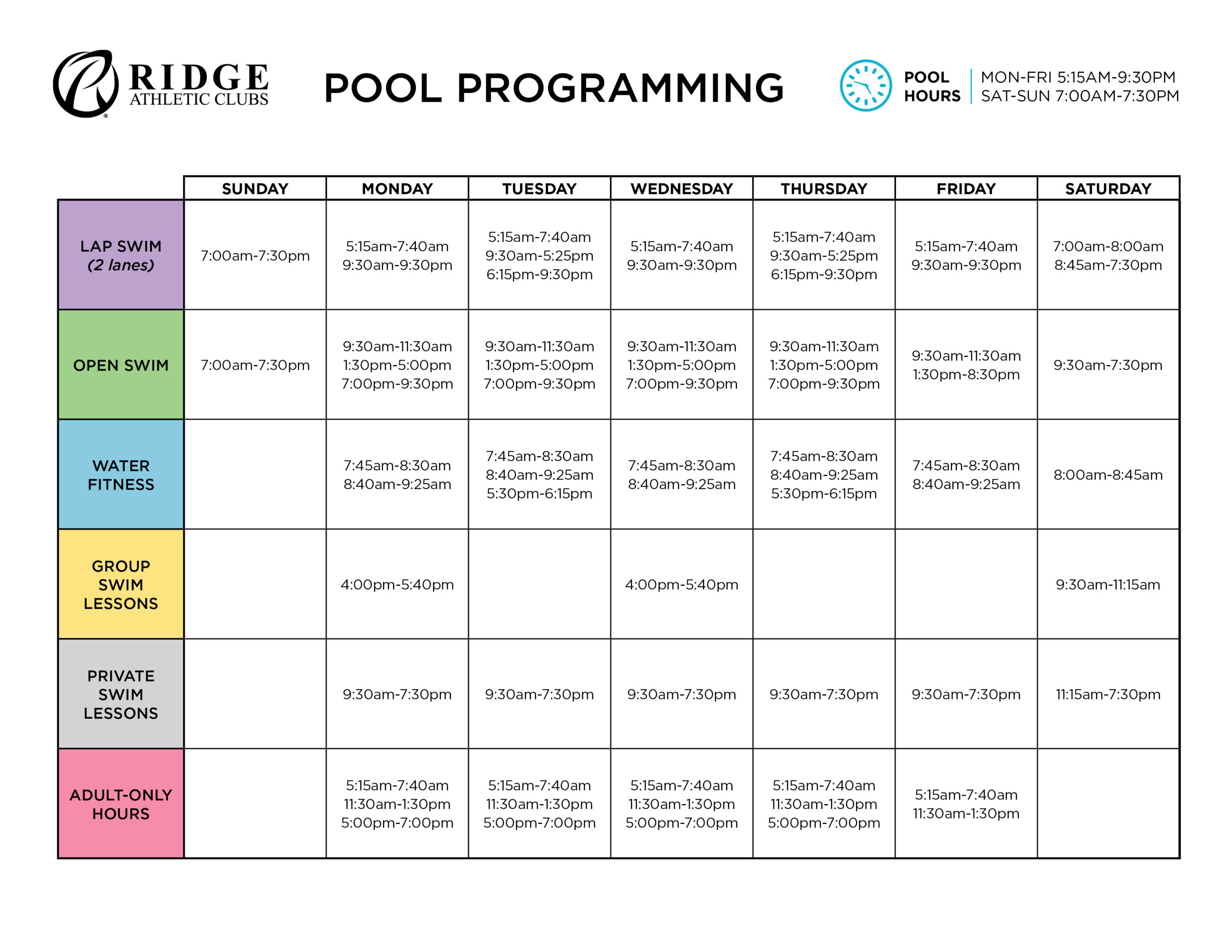 Pool Schedule